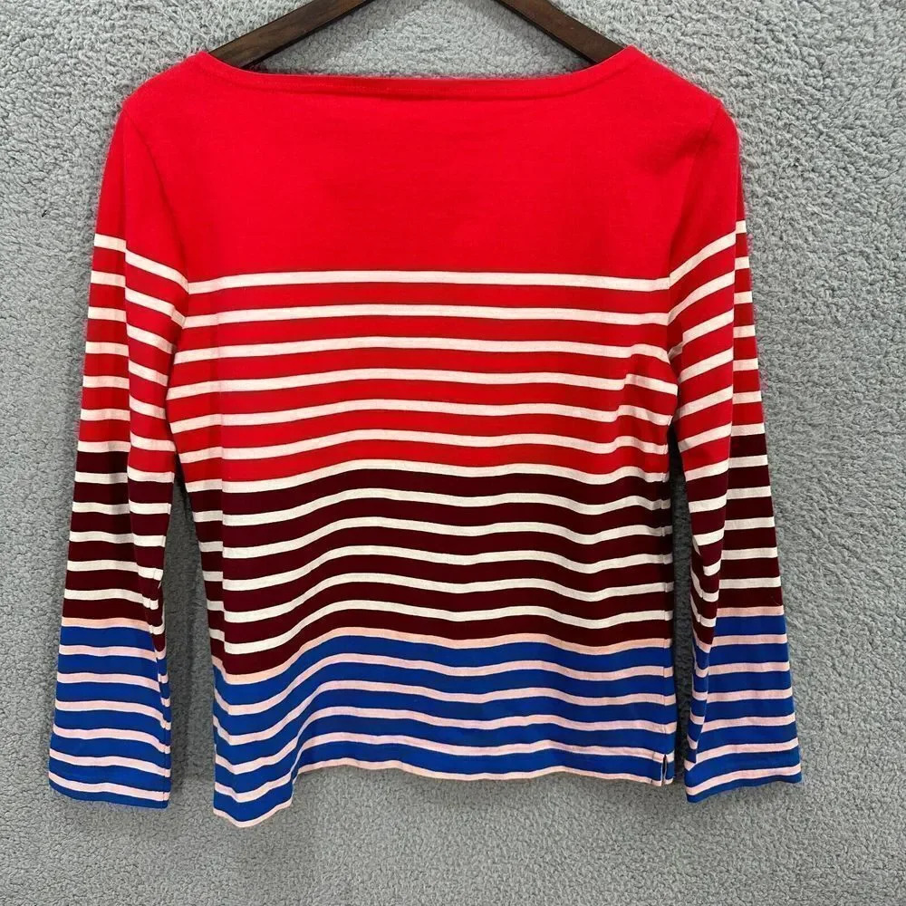 J.Crew womens blouse small red striped long sleeve boat neck cotton nautical - Picture 7 of 7
